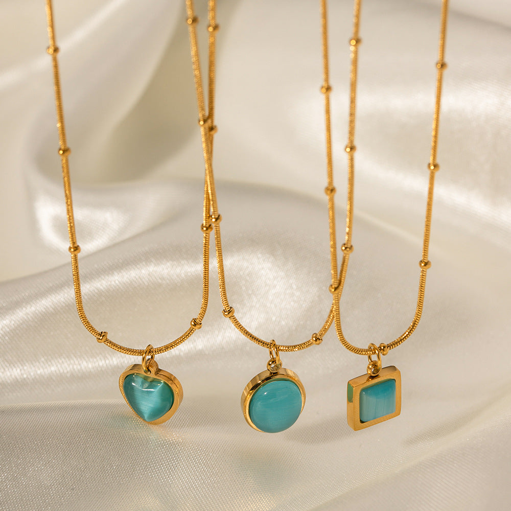 SISSLIA 2024 New Stainless Steel Blue Cat's Eye Square Niche Design High Fashion Necklace for Women