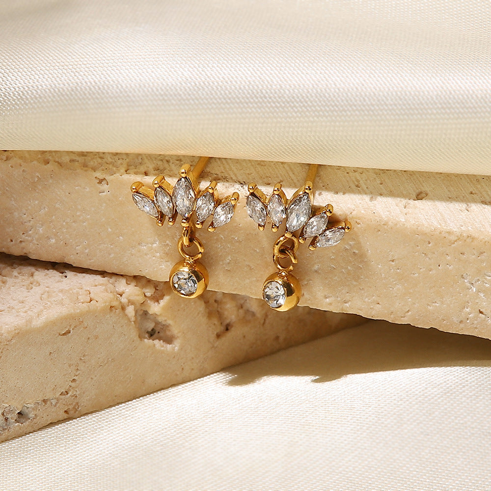 SISSLIA High Quality Niche Design Fine&18k Gold Crown White Zircon Earrings for Women