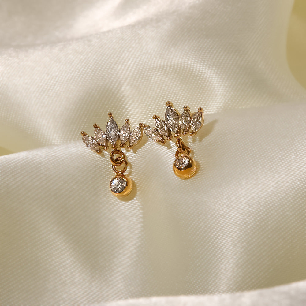 SISSLIA High Quality Niche Design Fine&18k Gold Crown White Zircon Earrings for Women