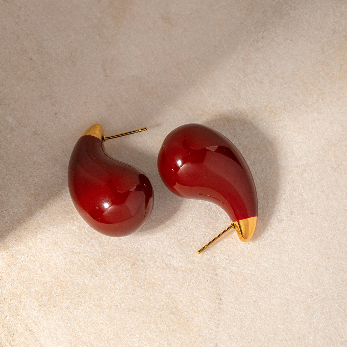 SISSLIA Premium Design Red Dripping Stainless Steel Drop-Shaped Exaggerated Fashion Earrings for Women