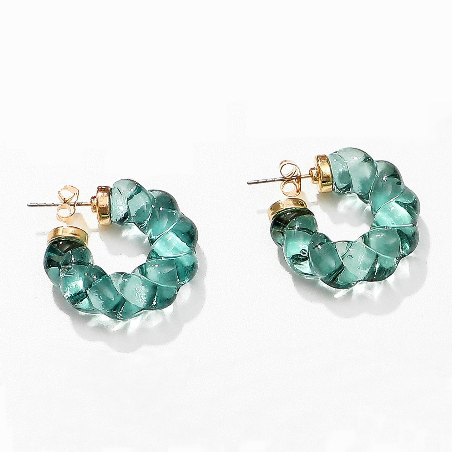 SISSLIA Simple Everyday Clear Resin C-Shaped Resin Twist Ring Solid Color Earrings for Women