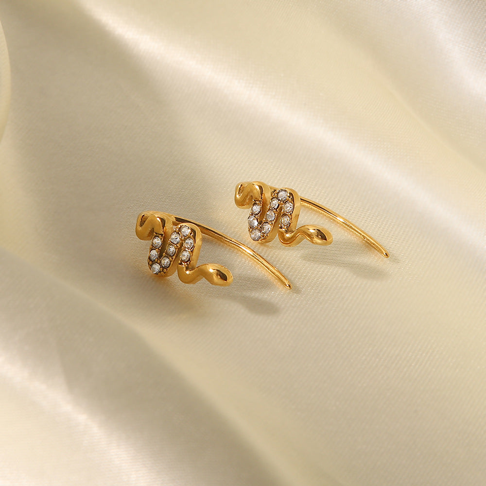 SISSLIA High Quality Serpentine Design with Natural Green Zircon Temperament All-Matching Earrings for Women