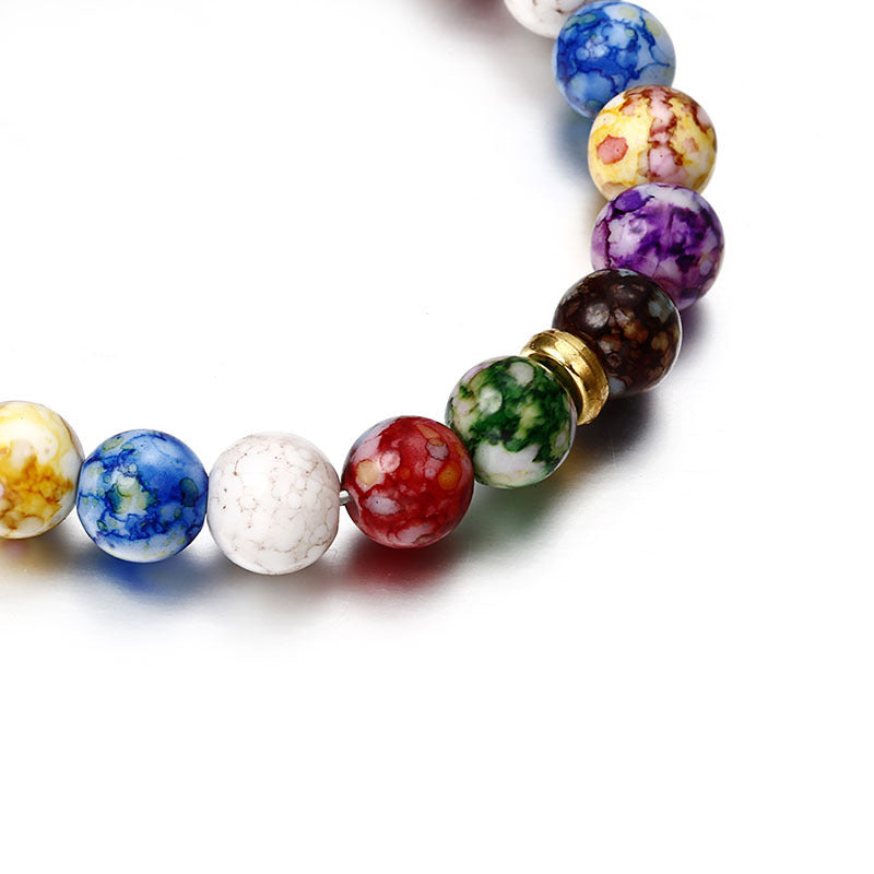 Sisslia New Seven-Color Bead Bracelet Metal Partition Natural Agate Stone Beaded Colored Acrylic Bracelet for Women