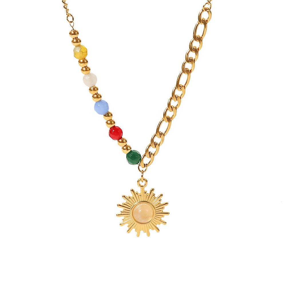 SISSLIA New Titanium Steel Pendant 18K Gold Natural Stone Cat's Eye Sun Pendant Colored Stone Necklace for Women