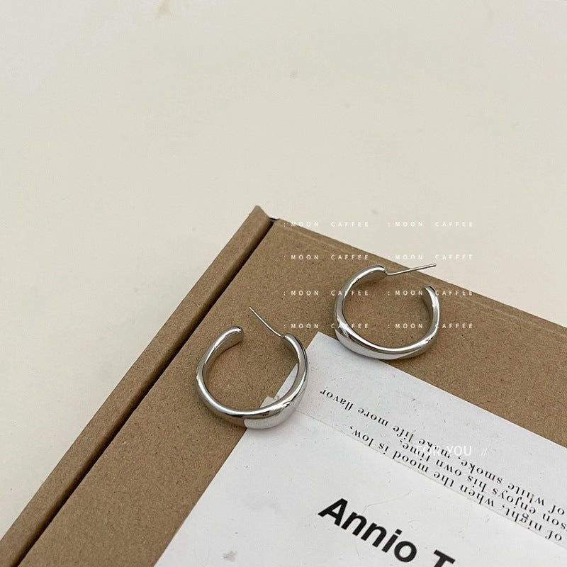 Sisslia 925 Silver Needle Geometric Irregular C-type Superior Sense with Everyday Simple Stud Earrings for Women