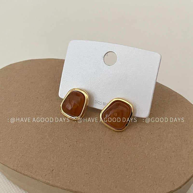 SISSLIA Simple Irregular Geometry Natural Stone Light Luxury 925 Silver Needle All Match Niche for Women