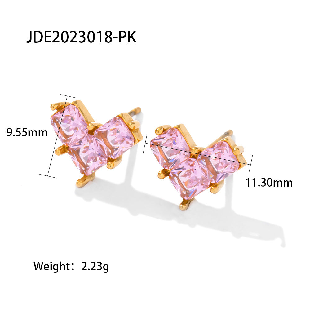 SISSLIA New Titanium Steel Heart Shape Fashion Stainless Steel Inlaid White/Pink Zircon Earrings for Women