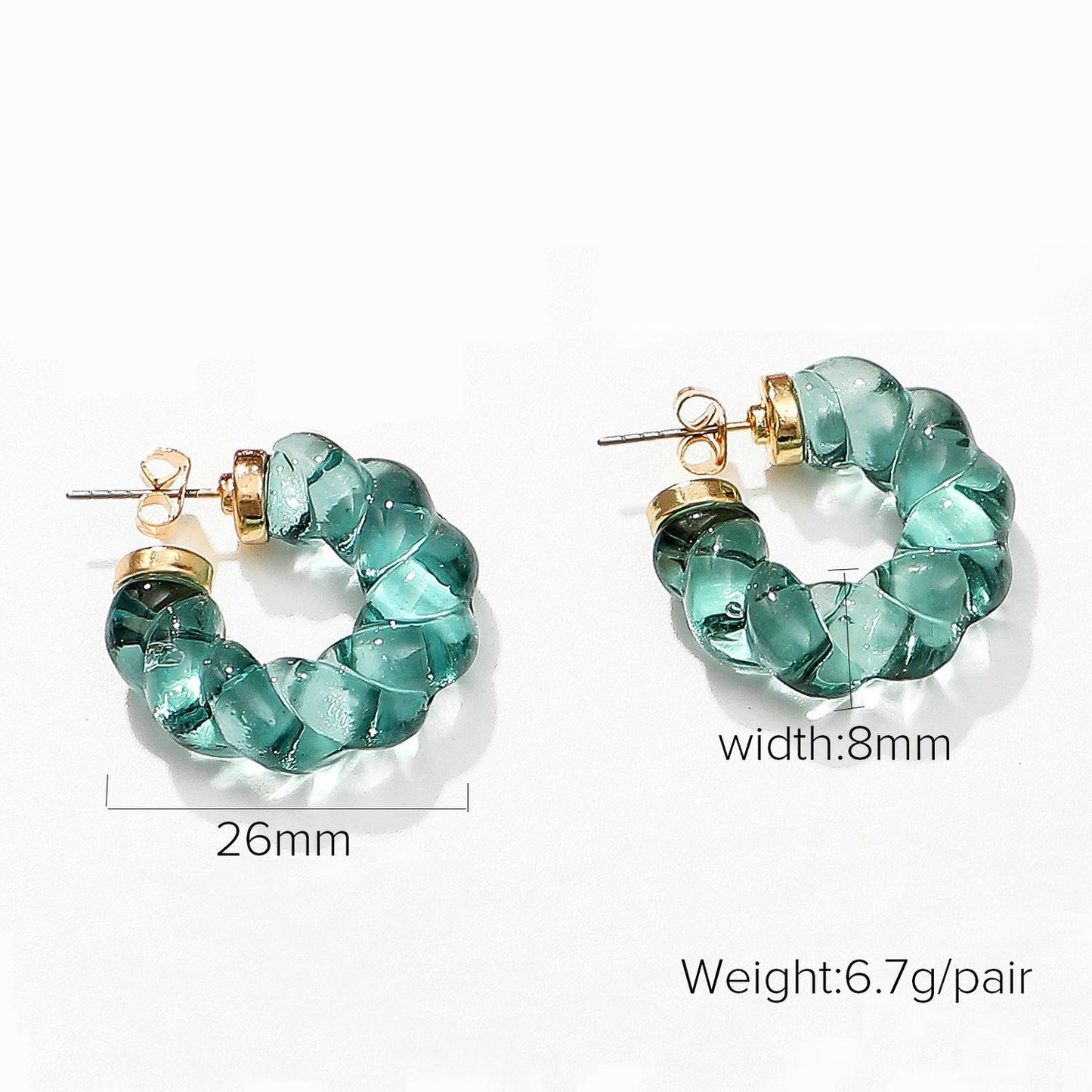 SISSLIA Simple Everyday Clear Resin C-Shaped Resin Twist Ring Solid Color Earrings for Women