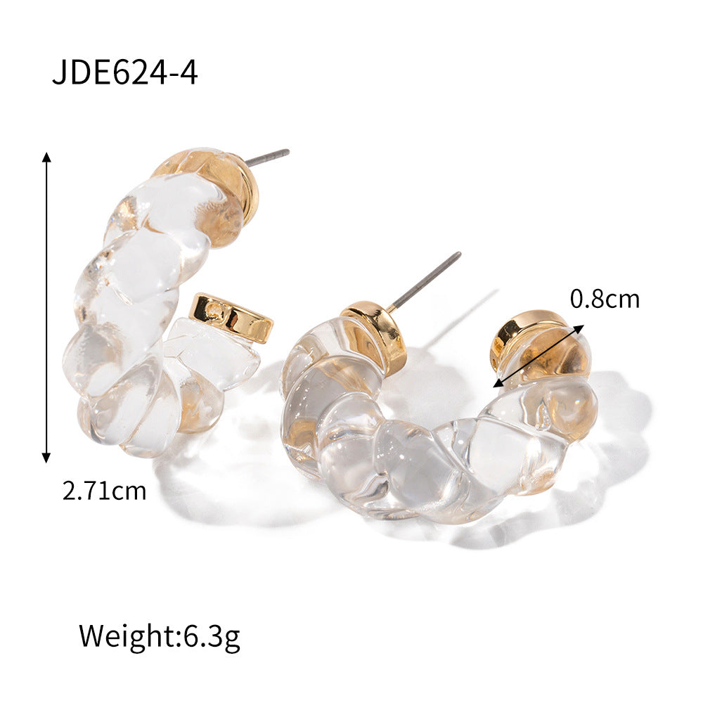 SISSLIA Simple Everyday Clear Resin C-Shaped Resin Twist Ring Solid Color Earrings for Women