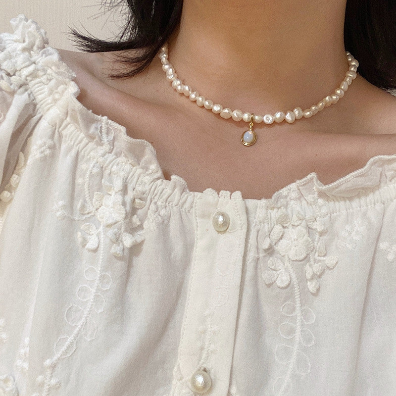 SISSLIA Moonstone Irregular Baroque Fresh Water Pearl Retro Palace Temperament Necklace for Women