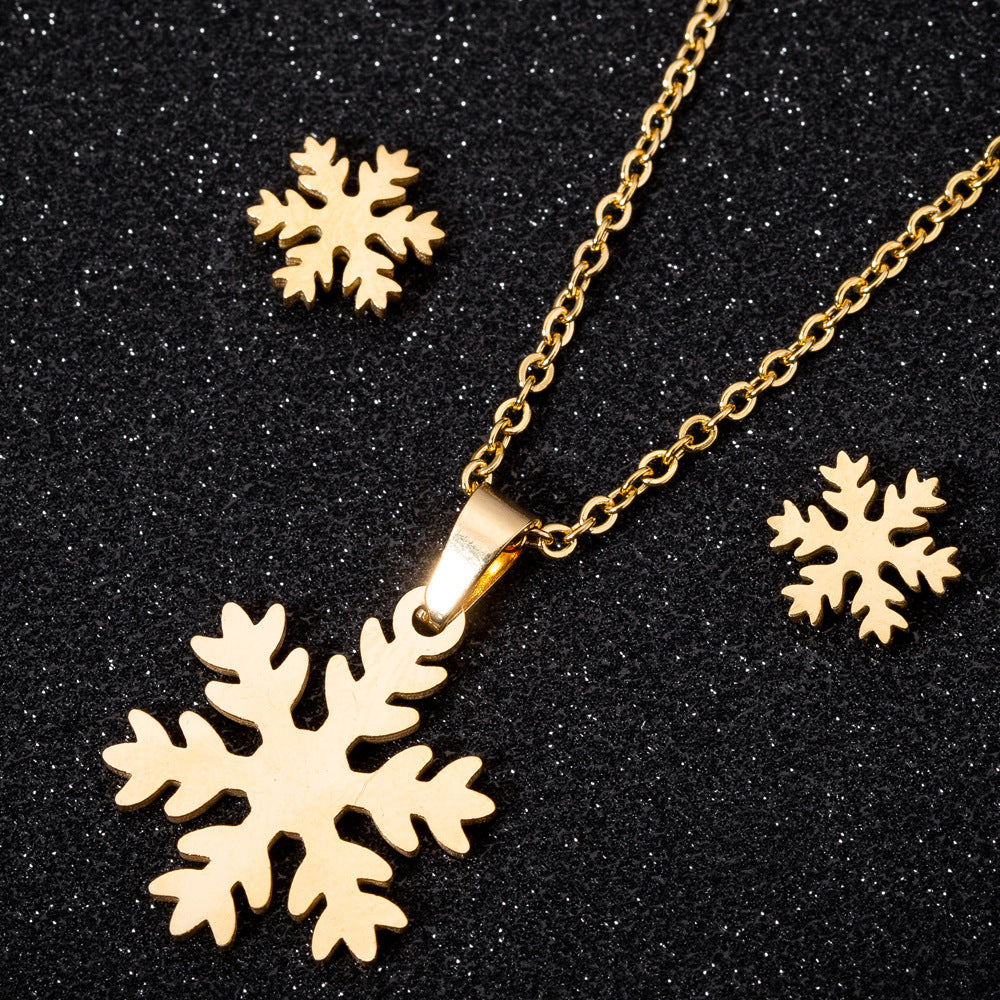SISSLIA Wholesale Stainless Steel 18k Gold Silver Plated Charm Snowflake Pendant Necklace Set For Women