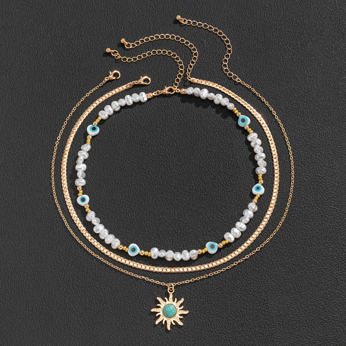 Sisslia Multi-layer Evil-eye Necklace Gold Plated Alloy Pearl Necklace Personality Bohemian Fine Jewelry Necklaces