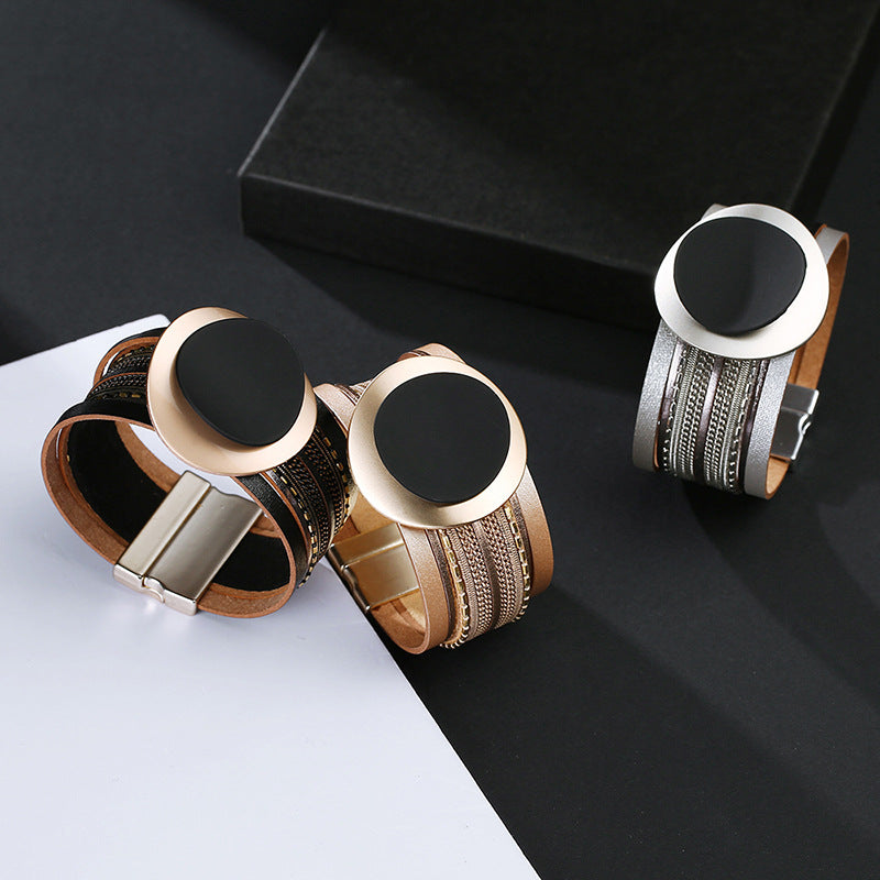 Wide Leather Bracelet Jewelry