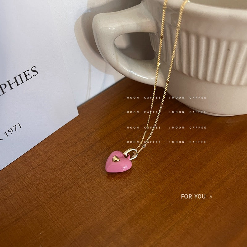 SISSLIA 2024 Sweetheart Love Drop Oil Enamel Niche Design Feeling Sweet Cool Wind Trend Necklace for Women