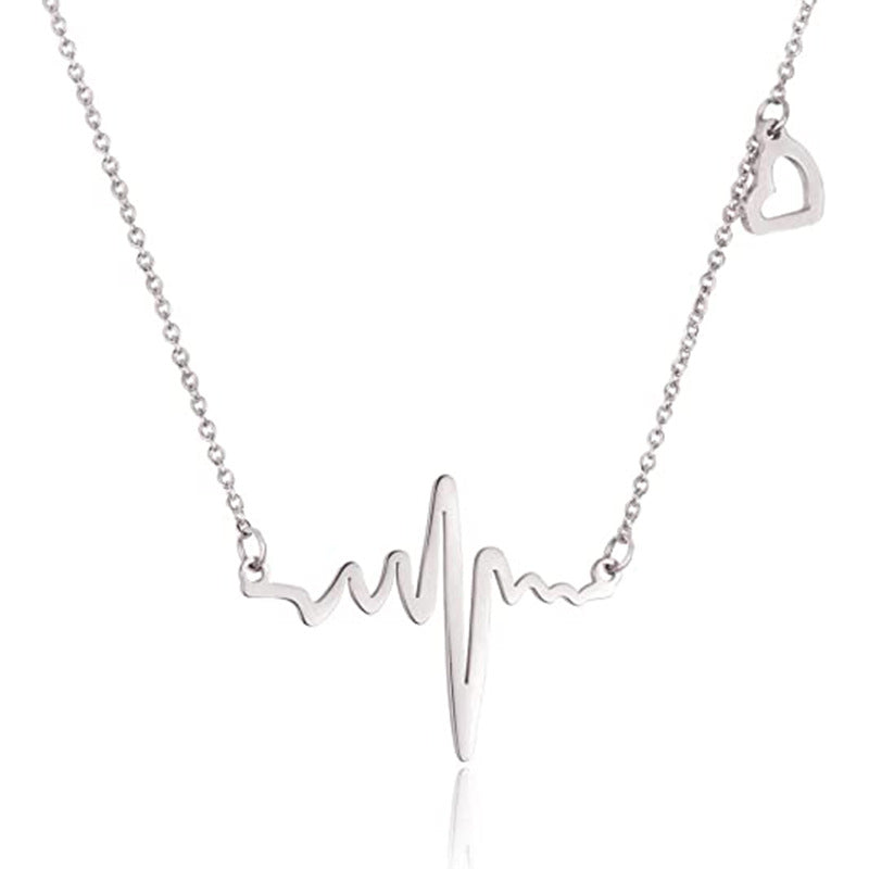 SISSLIA Fashion Stainless Steel Rose Gold Heart Beat Wave Pendant Necklace Charm Electrocardiogram Wave Necklace For Women No reviews yet