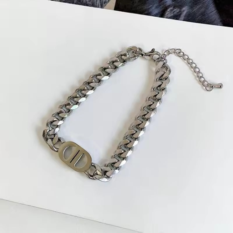 SISSLIA Titanium Steel Letters Gold Thick Chain Hip Hop Cuban Collarbone Chain For Women