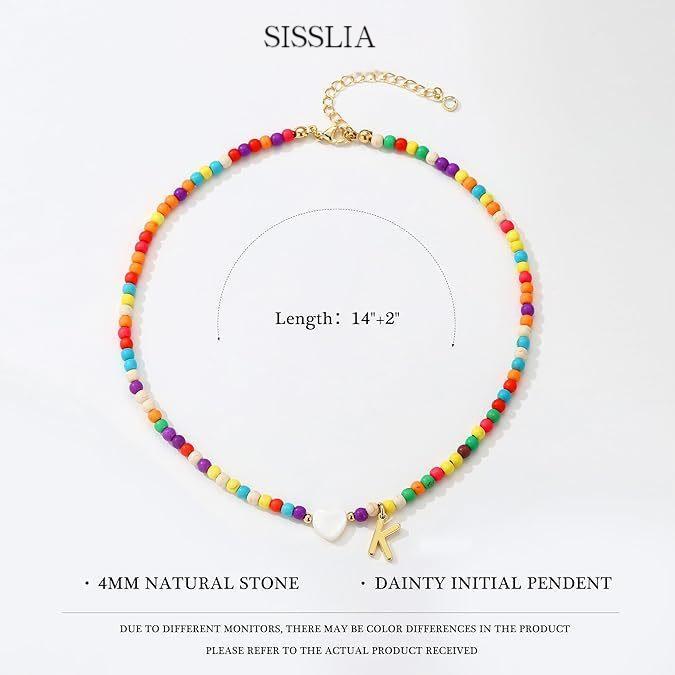 SISSLIA Colorful Initial Cute Necklaces for Girls Trendy Beaded Choker Necklace for Women Teen Girl Handmade Letter Choker Jewelry