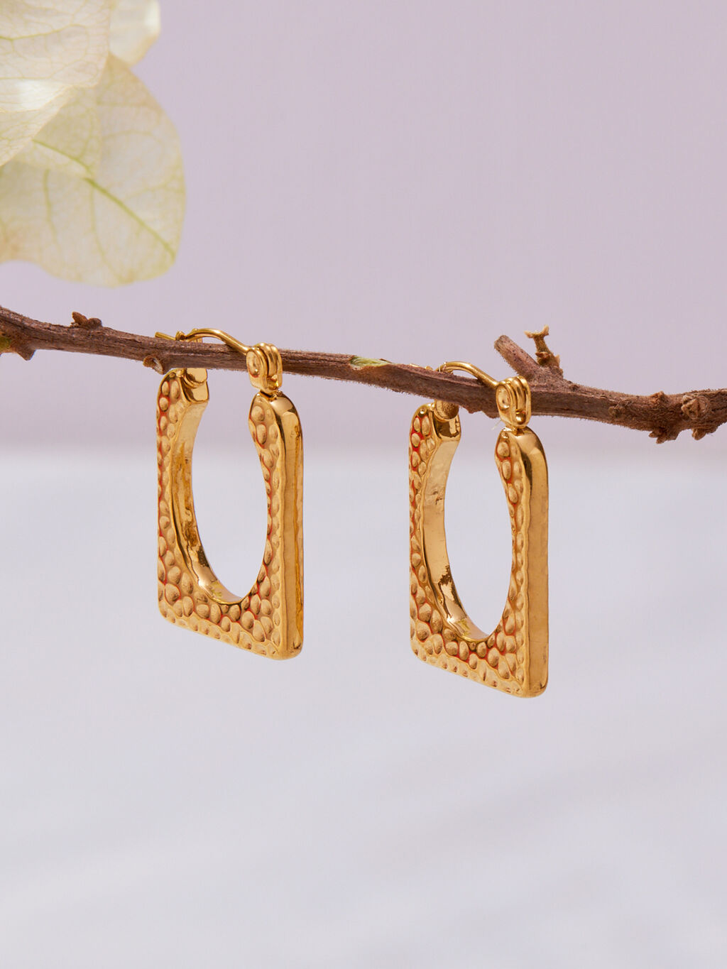 SISSLIA High-quality Irregular Geometric Hammer Pattern Stainless Steel Hoop Earrings. Simple Elegant PVD-coated 18k Gold Women's