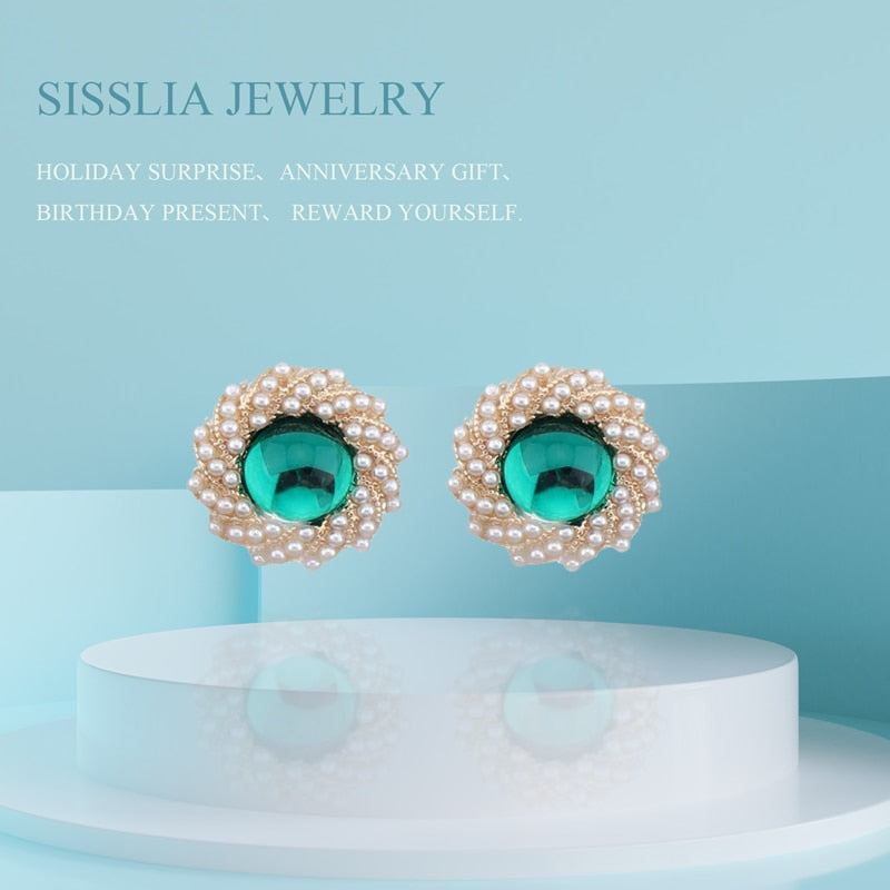 Round Pearl Earrings 925 Silver