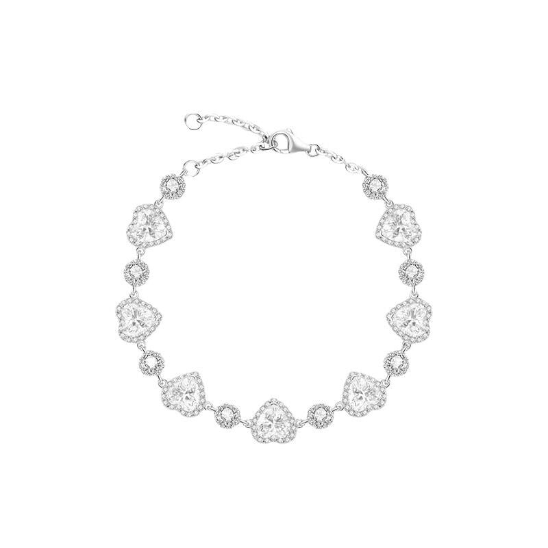 SISSLIA New Fashion Sweet Pink Love Heart Zircon Silver Color Bracelets for Women Exquisite Lovely Hiphop Jewelry Birthday Gifts