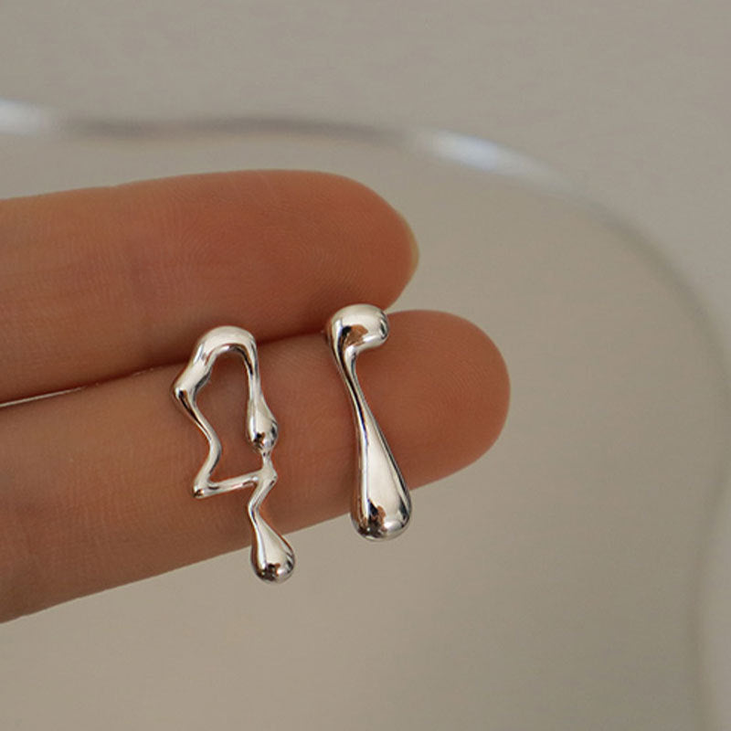 SIsslia s925 Silver Asymmetrical Lava Advanced Cool HipHop Earrings Niche Light Luxury Personality Earrings