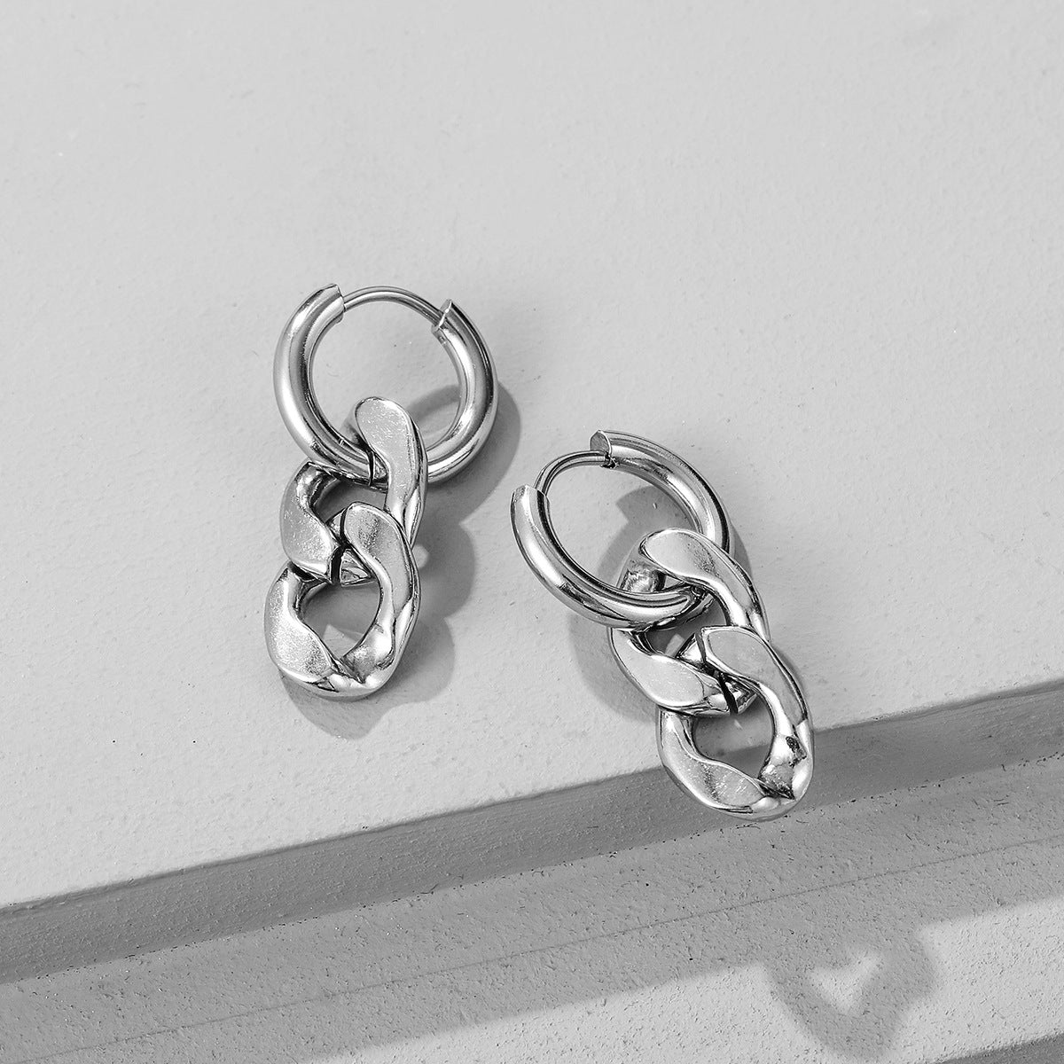 Sisslia 2024 High Fashion Simple Hip Hop Metal Stainless Steel Thick Chain Ear Clips