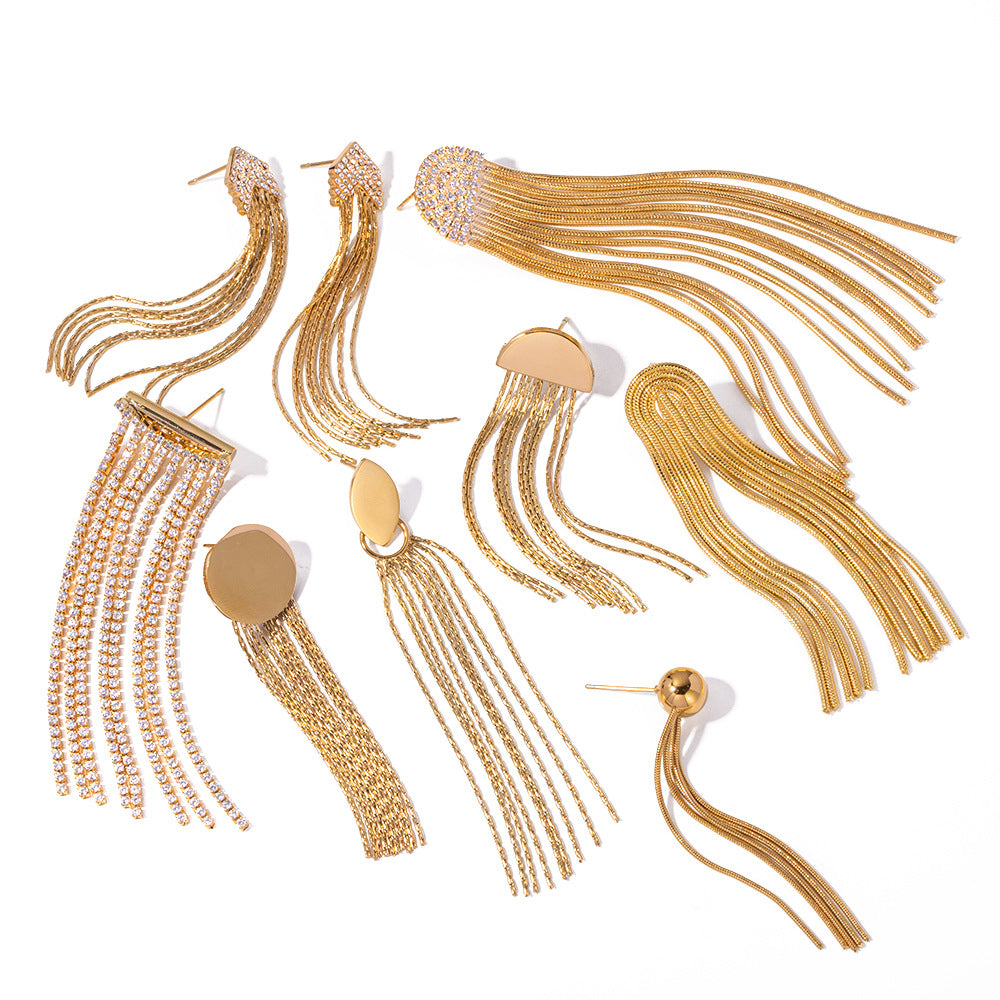 SISSLIA Trend Accessories 18k Gold Plated Stainless Steel Tassel Popular Earrings for Women
