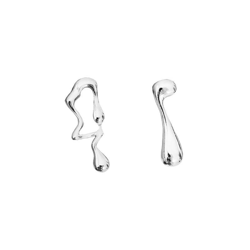 SIsslia s925 Silver Asymmetrical Lava Advanced Cool HipHop Earrings Niche Light Luxury Personality Earrings