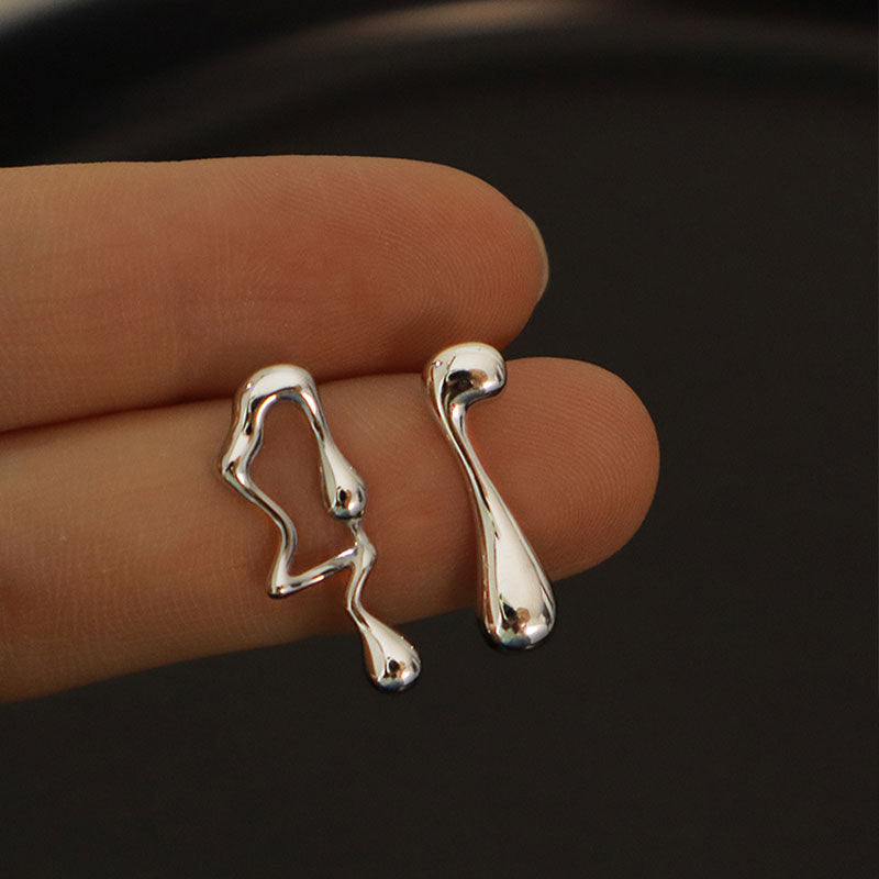 SIsslia s925 Silver Asymmetrical Lava Advanced Cool HipHop Earrings Niche Light Luxury Personality Earrings