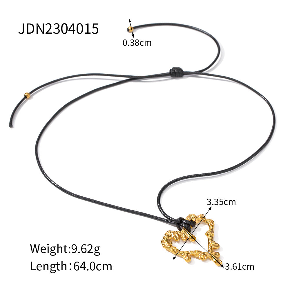 SISSLIA 2024 The Latest Fashion Stainless steel Black Wax Rope Lava Hollow Love Light Luxury Senior Necklace for Women