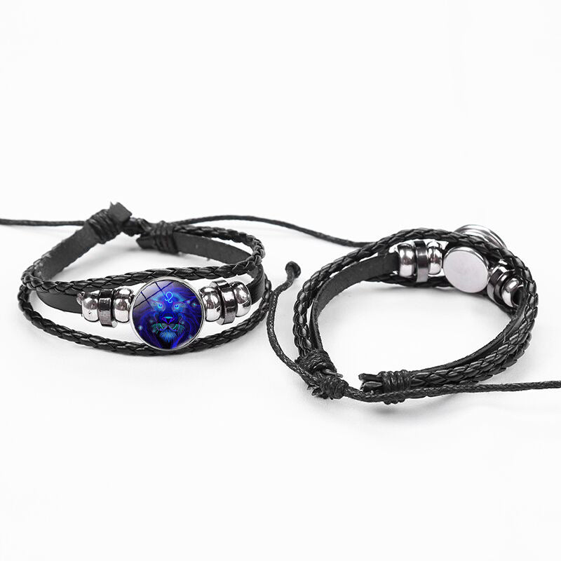 SISSLIA12 Constellation Luminous Bracelet men Leather Bracelet Charms Bracelets Aries Pisces Aquarius Leo Scorpio Libra jewelry
