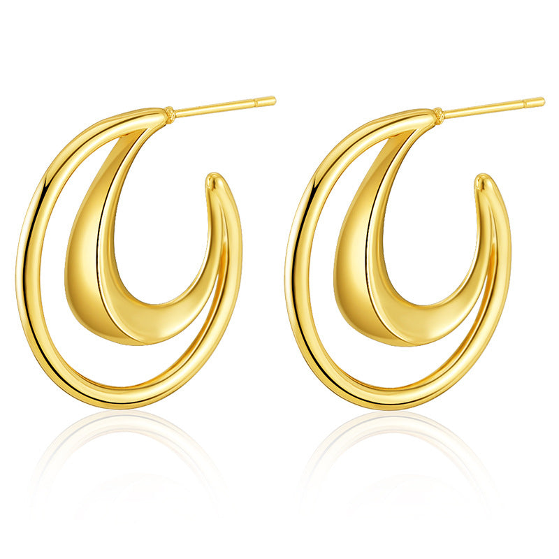 Sisslia Fashion Geometry Stud Earrings Dainty 18K Gold Two Layers Semicircular Moon Shape Stud Earrings For Women