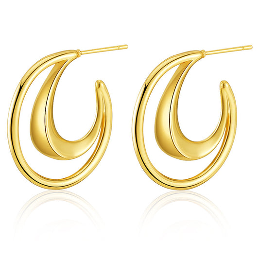 Sisslia Fashion Geometry Stud Earrings Dainty 18K Gold Two Layers Semicircular Moon Shape Stud Earrings For Women