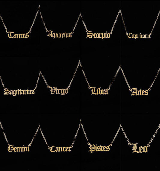 SISSLIA Gold Plated Stainless Steel Women Fashion Astrology Pendant Zodiac Sign Horoscope Necklace For Women