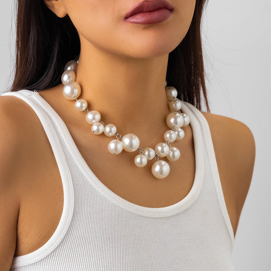 Sisslia Chain Necklace Fashion Style Gold Plated Alloy 18k Gold Necklace Personality Big Pearl Necklace For Women