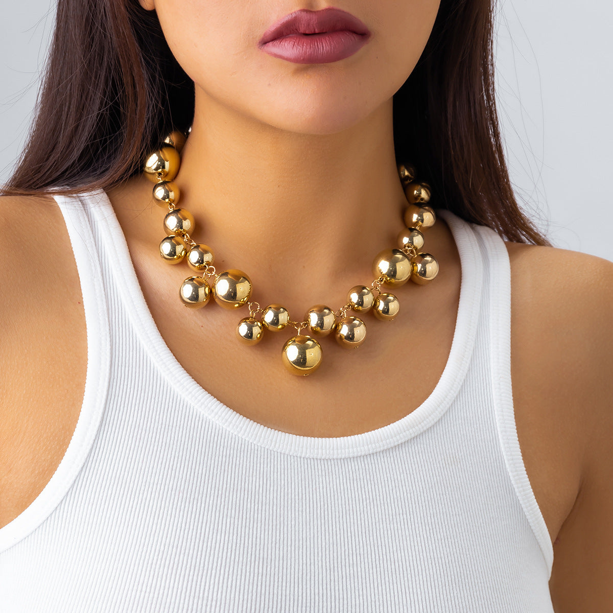 Sisslia Chain Necklace Fashion Style Gold Plated Alloy 18k Gold Necklace Personality Big Pearl Necklace For Women
