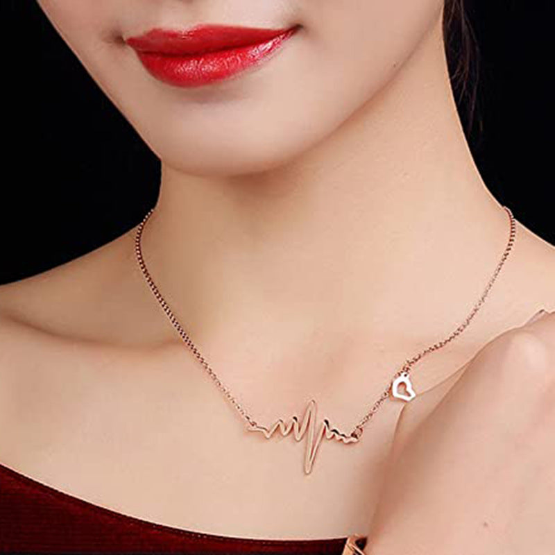 SISSLIA Fashion Stainless Steel Rose Gold Heart Beat Wave Pendant Necklace Charm Electrocardiogram Wave Necklace For Women No reviews yet