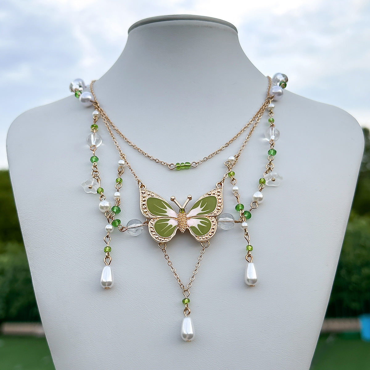 Sisslia Multi-layer Fine Jewelry Gold Plated butterfly necklace Pearl Necklace Personality Bohemian Fashion Jewelry Necklaces