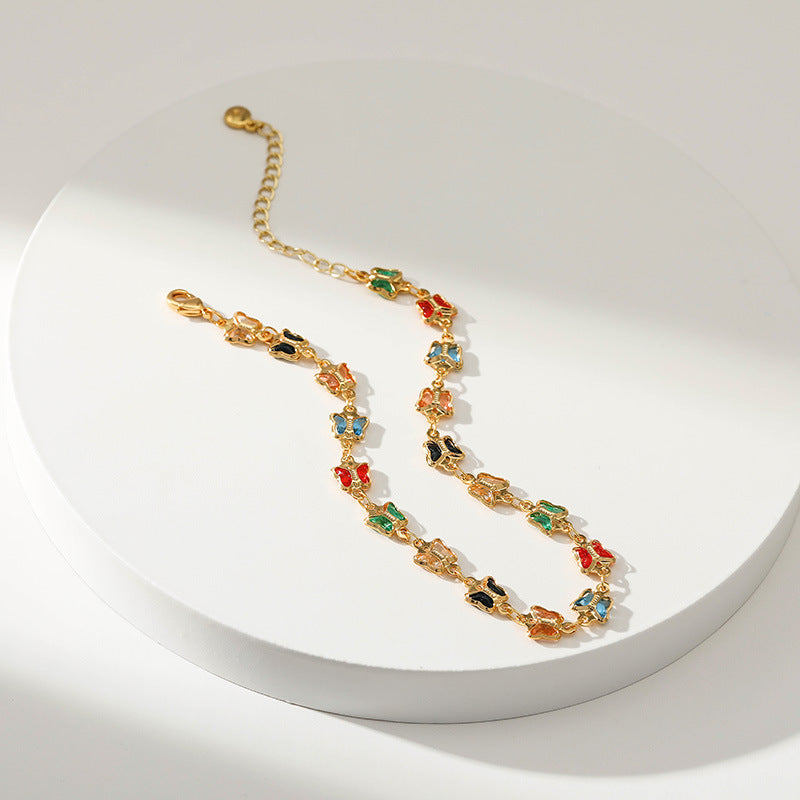 Sisslia Hot Sales Colorful Butterfly Chain Anklet Summer Beach Charm Gold Plated Anklets For Women