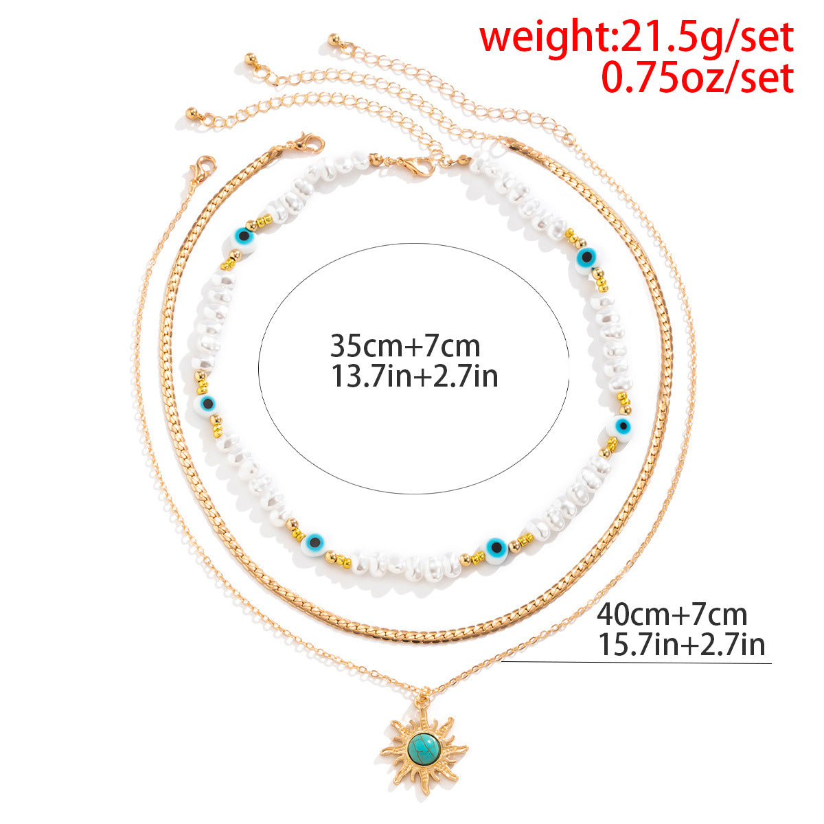 Sisslia Multi-layer Evil-eye Necklace Gold Plated Alloy Pearl Necklace Personality Bohemian Fine Jewelry Necklaces