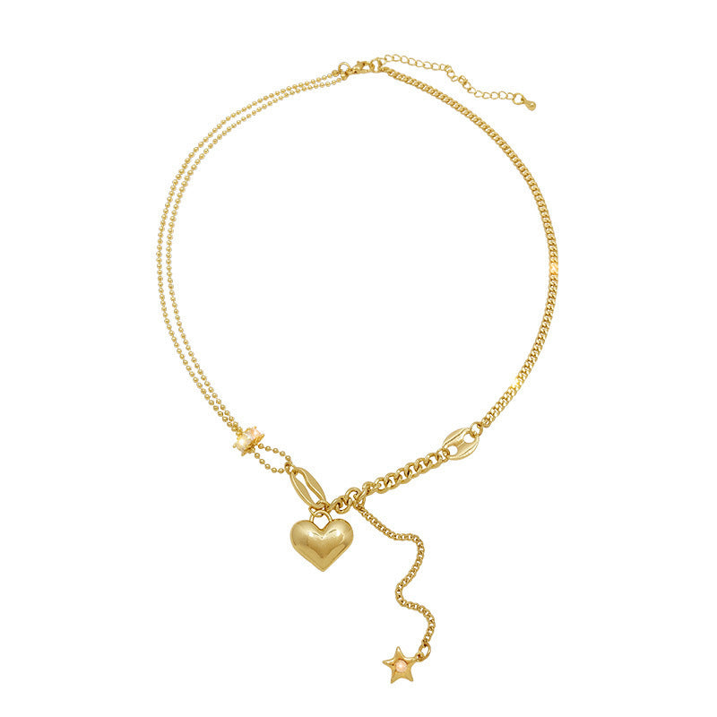 SISSLIA Hot Sale Fashion Gold Stainless Steel Necklace Hip Hop Star Tassels Heart Pendant Necklace For Women