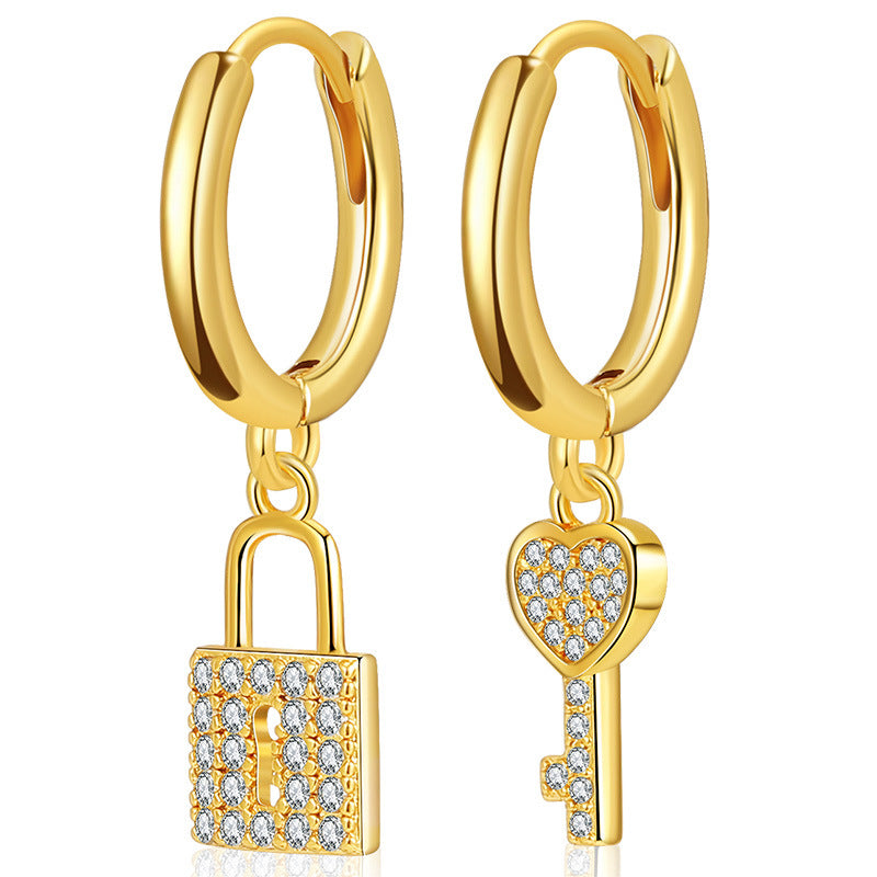 Sisslia Custom Fashion Charms Hoop Earrings Removable Hanging Lock And key 18k Gold Plated Earrings For Women