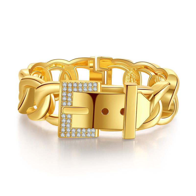 Sisslia Fashion Cuff Bracelet Wide Crystals Belt Buckle Cuban Curb Open Link Chain Bangle Bracelet For Women
