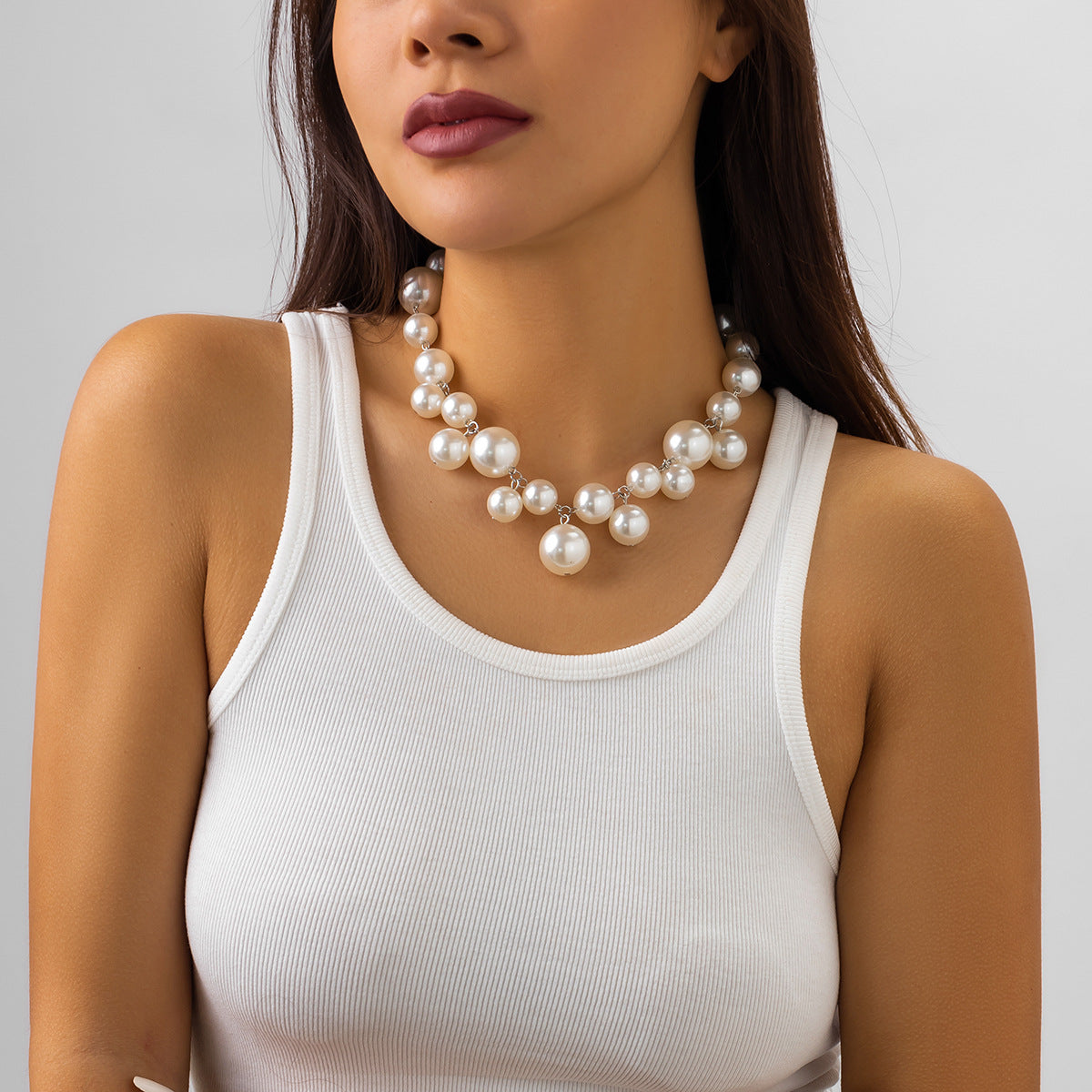 Sisslia Chain Necklace Fashion Style Gold Plated Alloy 18k Gold Necklace Personality Big Pearl Necklace For Women