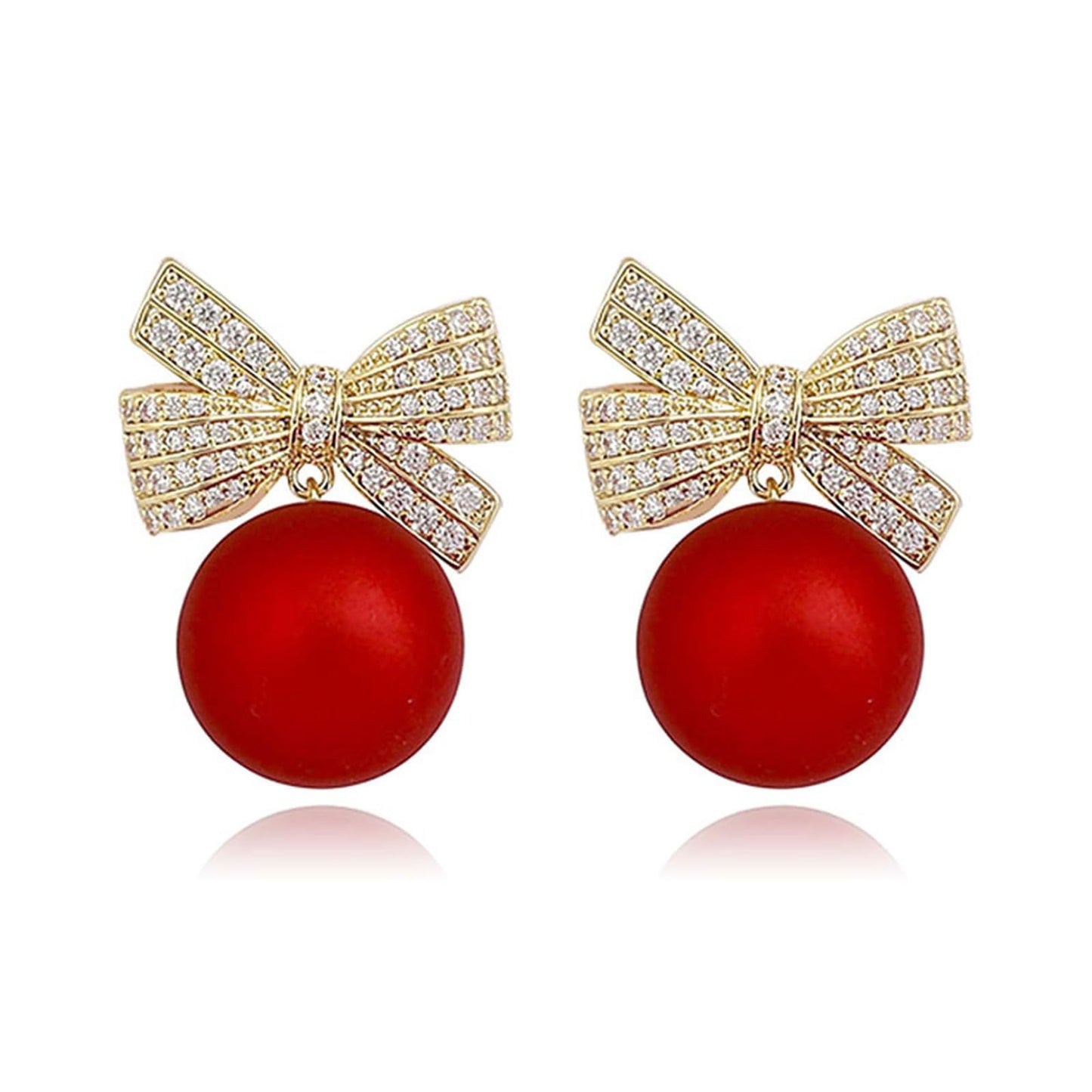 SISSLIA Christmas Earrings Pearl Bow Drop Earrings for Women Rhinestone Earrings Trendy Stuff Daily Jewelry Christmas Gift