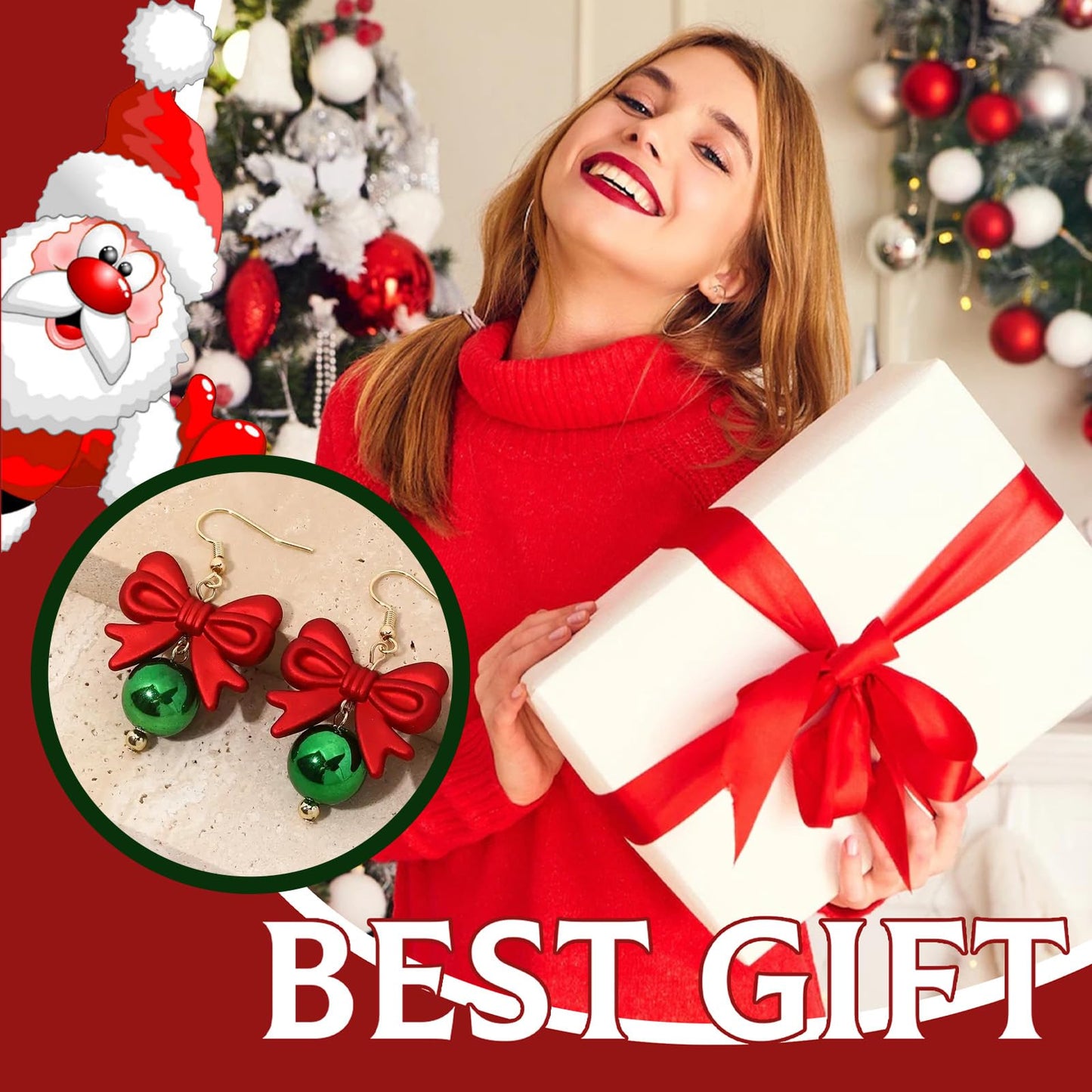 SISSLIA Christmas Earrings Pearl Bow Drop Earrings for Women Rhinestone Earrings Trendy Stuff Daily Jewelry Christmas Gift