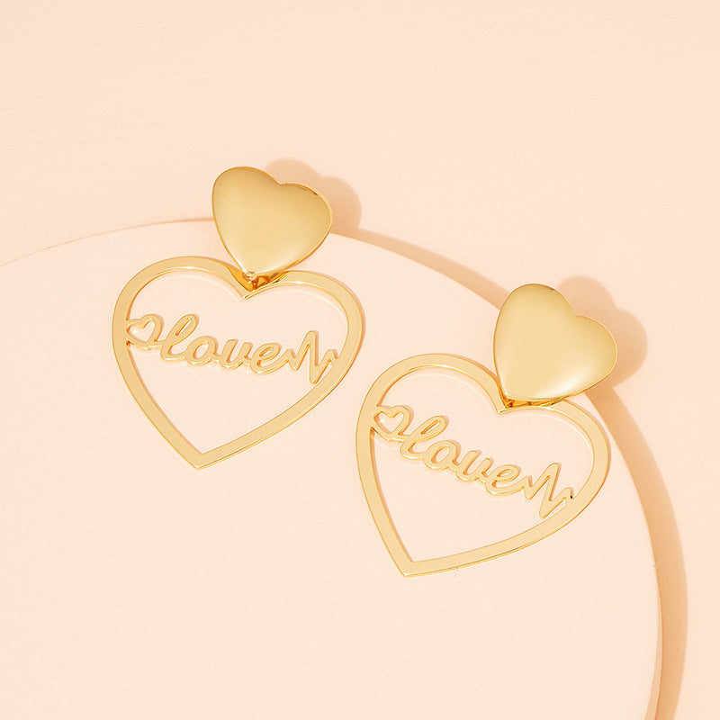 Gold Color Heart Letter Earrings
