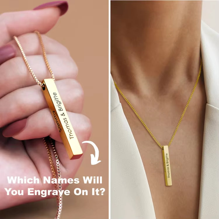 SISSLIA Customized Logo Rectangle 3D Bar Pendant Necklace Men Stainless Steel 18k Gold Necklace Jewelry