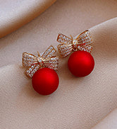 SISSLIA Christmas Earrings Pearl Bow Drop Earrings for Women Rhinestone Earrings Trendy Stuff Daily Jewelry Christmas Gift