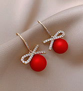 SISSLIA Christmas Earrings Pearl Bow Drop Earrings for Women Rhinestone Earrings Trendy Stuff Daily Jewelry Christmas Gift